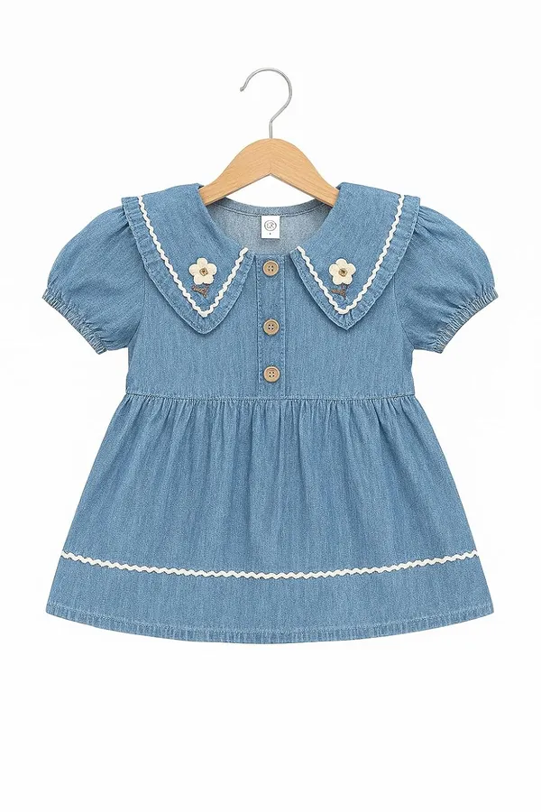 Blue_Trendy_&_Comfortable_Daisy_Trails_Embroidered_Collar_Denim_Dress_For_Girls
