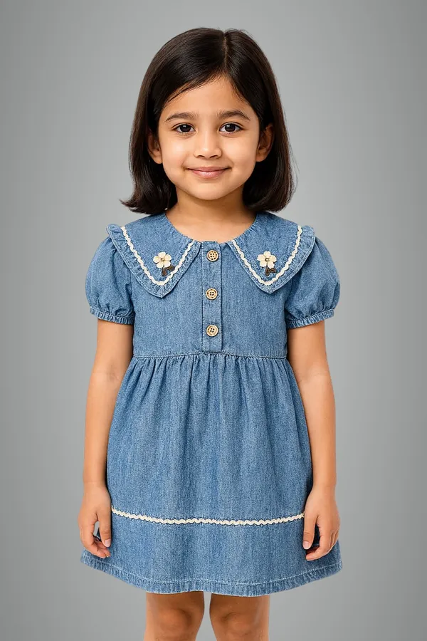 Blue_Trendy_&_Comfortable_Daisy_Trails_Embroidered_Collar_Denim_Dress_For_Girls