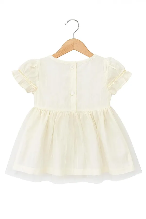 Cream_Trendy_&_Comfortable_Daisy_Garland_Flutter-Sleeve_Tulle_Party_Dress_For_Girls