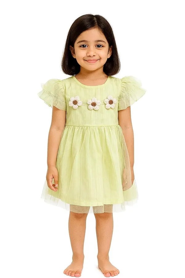 Green_Trendy_&_Comfortable_Daisy_Garland_Flutter-Sleeve_Tulle_Party_Dress_For_Girls