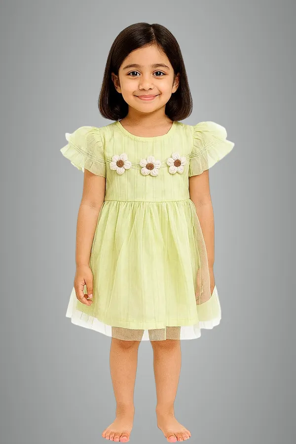 Green_Trendy_&_Comfortable_Daisy_Garland_Flutter-Sleeve_Tulle_Party_Dress_For_Girls