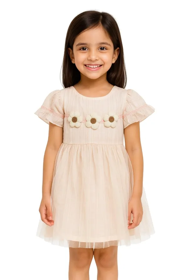 Pink_Trendy_&_Comfortable_Daisy_Garland_Flutter-Sleeve_Tulle_Party_Dress_For_Girls