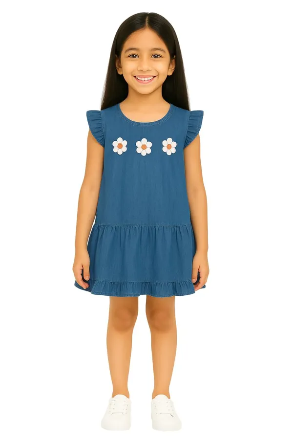 Blue_Trendy_&_Comfortable_Flower_Denim_Dress_For_Girls