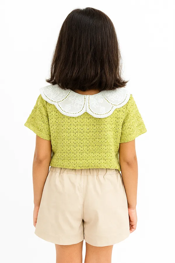 Green_Trendy_&_Comfortable_Eyelet_Top_&_Sand-Pocket_Shorts_For_Girls