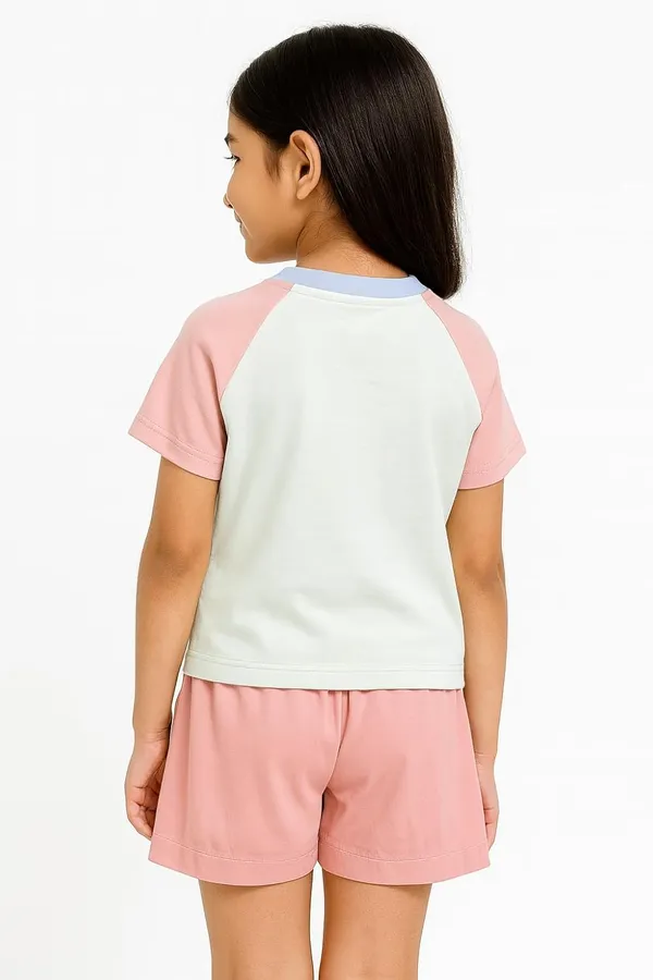 Pink_Trendy_&_Comfortable_Cute_Girl_&_Rabbit_Graphic_Tee_&_Shorts_Set_For_Girls