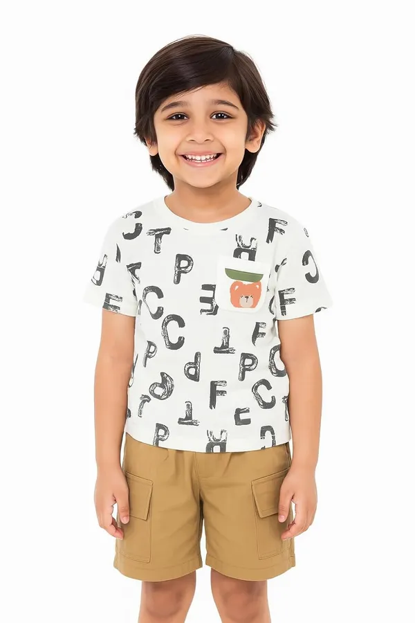 White_Trendy_&_Comfortable_Alphabet_Adventure_Tee_&_Cargo_Shorts_Set_For_Boys