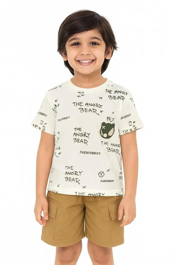 Green_Trendy_&_Comfortable_Bear_Graphic_Tee_&_Cargo_Shorts_Set_For_Boys