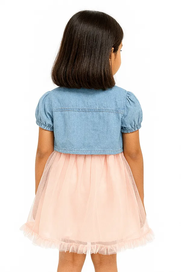 Pink_Trendy_&_Comfortable_Denim_Daydream_Cropped_Jacket_&_Tulle_Dress_Set_For_Girls