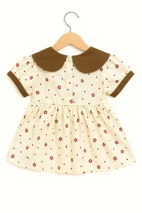 Brown_Trendy_&_Comfortable_Cocoa_Daisy_Scallop-Collar_Floral_Dress_For_Girls