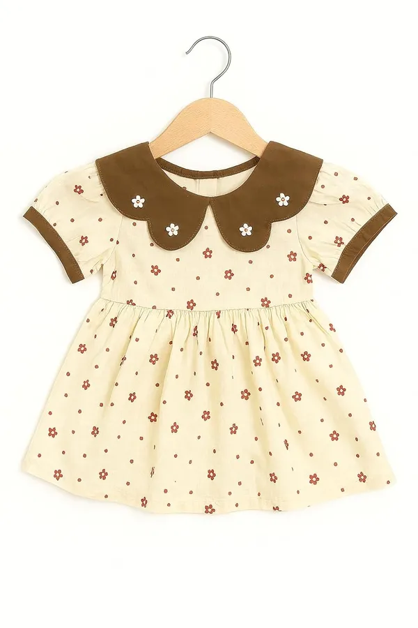 Brown_Trendy_&_Comfortable_Cocoa_Daisy_Scallop-Collar_Floral_Dress_For_Girls