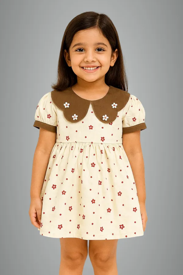 Brown_Trendy_&_Comfortable_Cocoa_Daisy_Scallop-Collar_Floral_Dress_For_Girls