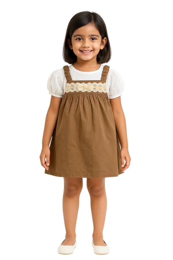 Dark_Brown_Trendy_&_Comfortable_White_Puff-Sleeve_Top_Dress_With_Eyelet_Embroidery_For_Girls