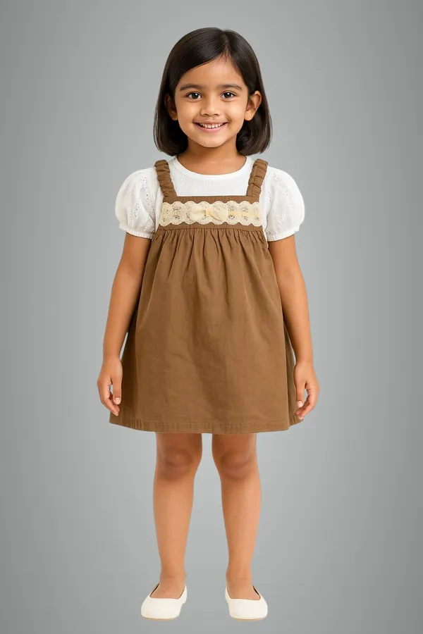 Dark_Brown_Trendy_&_Comfortable_White_Puff-Sleeve_Top_Dress_With_Eyelet_Embroidery_For_Girls