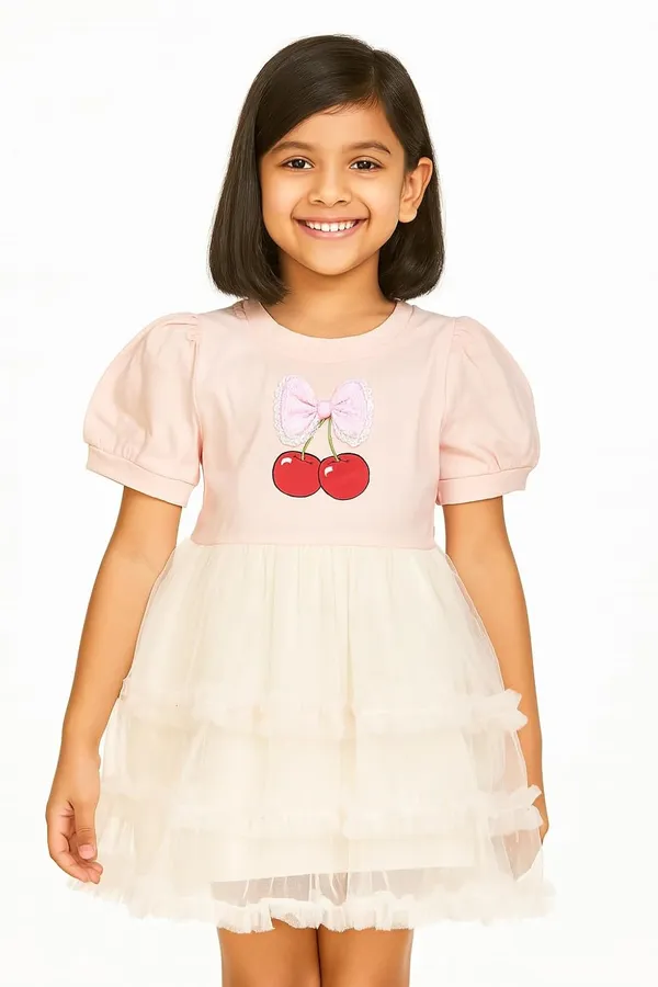 Orange_Trendy_&_Comfortable_This_Cherry-Topped_Tulle_Dress_For_Girls