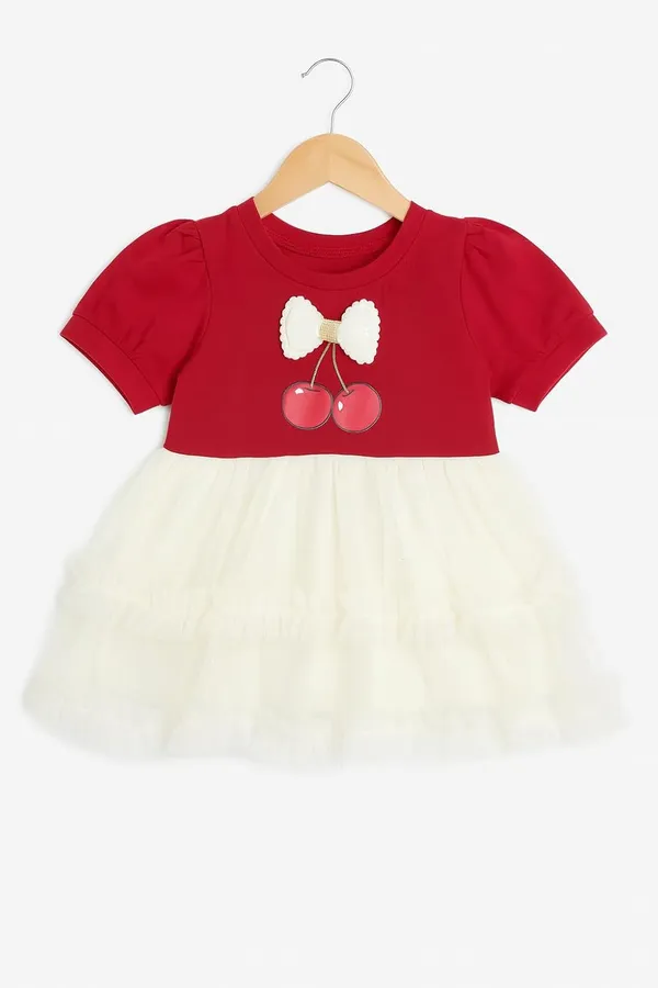 Red_Trendy_&_Comfortable_This_Cherry-Topped_Tulle_Dress_For_Girls