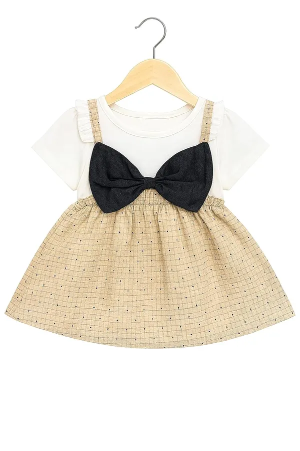 Brown_Trendy_&_Comfortable_Spotlight_Bow_Polka-Dot_Pinafore_Set_For_Girls