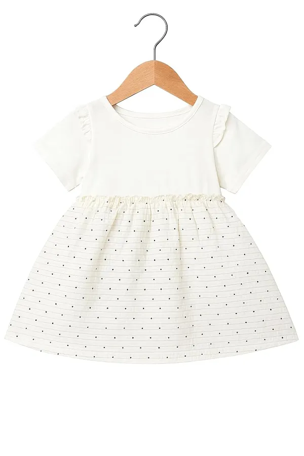 White_Trendy_&_Comfortable_Spotlight_Bow_Polka-Dot_Pinafore_Set_For_Girls