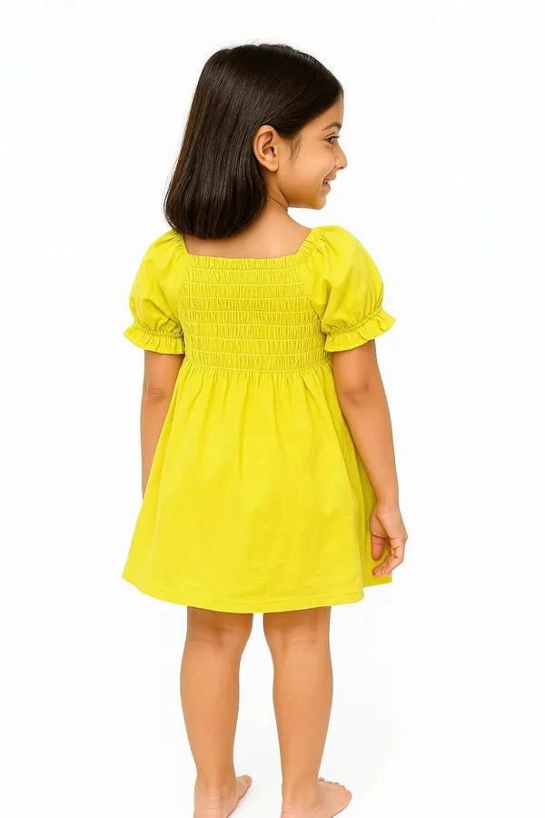 Green_Trendy_&_Comfortable_Cheerful_Smocked_Top_With_Daisy_Detail_Dress_For_Girls