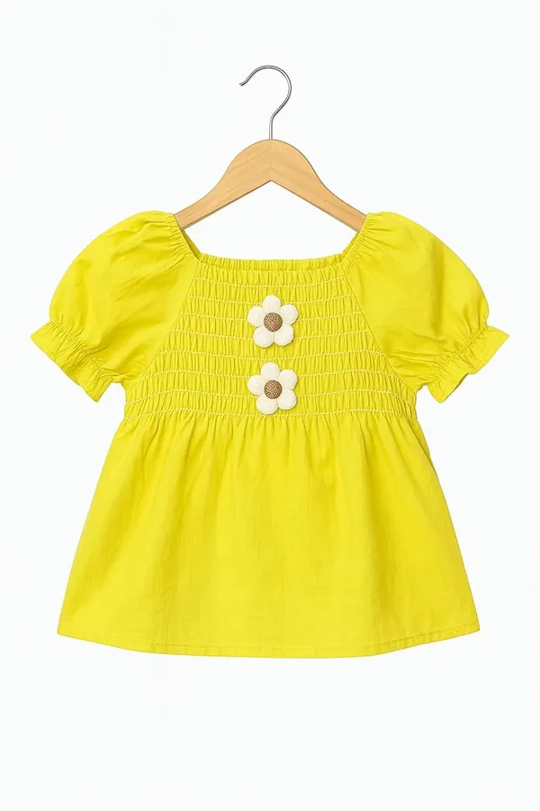 Green_Trendy_&_Comfortable_Cheerful_Smocked_Top_With_Daisy_Detail_Dress_For_Girls