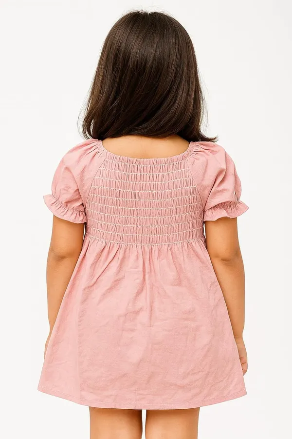 Pink_Trendy_&_Comfortable_Cheerful_Smocked_Top_With_Daisy_Detail_Dress_For_Girls