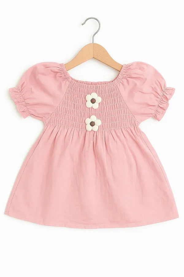 Pink_Trendy_&_Comfortable_Cheerful_Smocked_Top_With_Daisy_Detail_Dress_For_Girls
