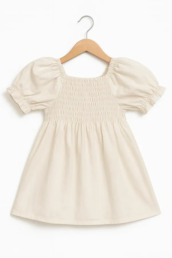White_Trendy_&_Comfortable_Cheerful_Smocked_Top_With_Daisy_Detail_Dress_For_Girls