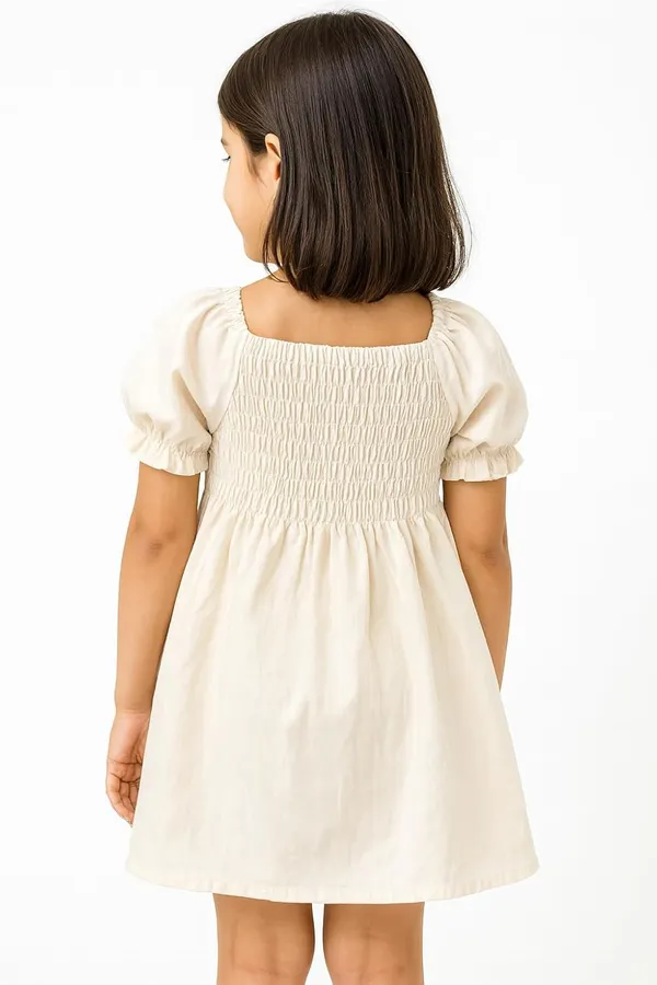 White_Trendy_&_Comfortable_Cheerful_Smocked_Top_With_Daisy_Detail_Dress_For_Girls