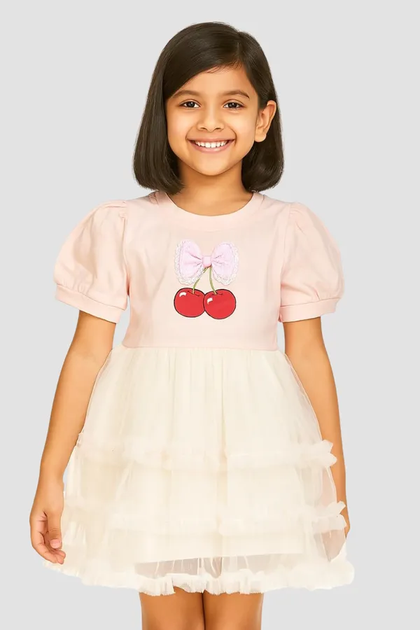 Orange_Trendy_&_Comfortable_This_Cherry-Topped_Tulle_Dress_For_Girls