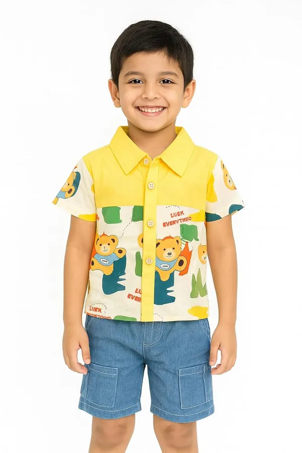 Yellow_Trendy_&_Comfortable_Lucky_Bears_Shirt_&_Denim_Set_For_Boys