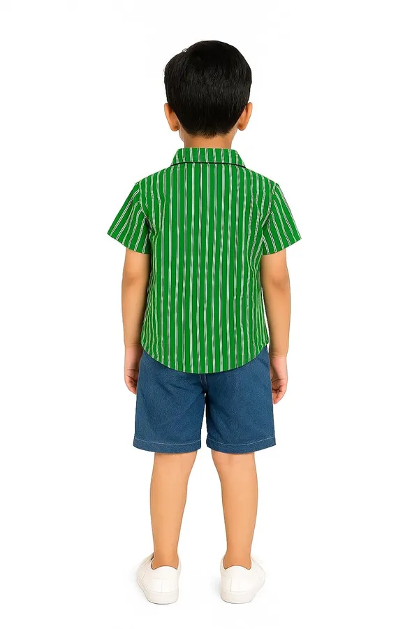 Green_Trendy_&_Comfortable_Striped_Shirt_&_Shorts_Set_For_Boys