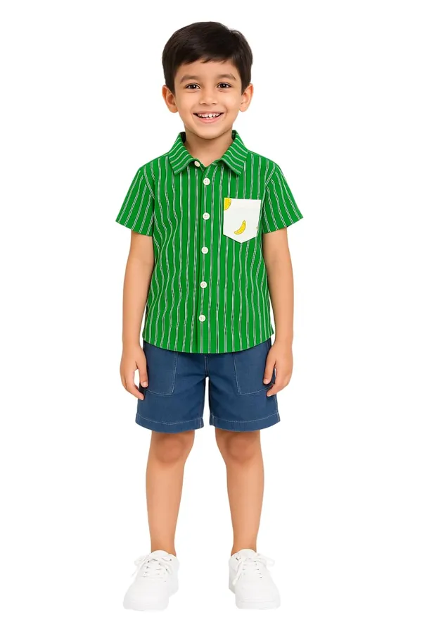 Green_Trendy_&_Comfortable_Striped_Shirt_&_Shorts_Set_For_Boys