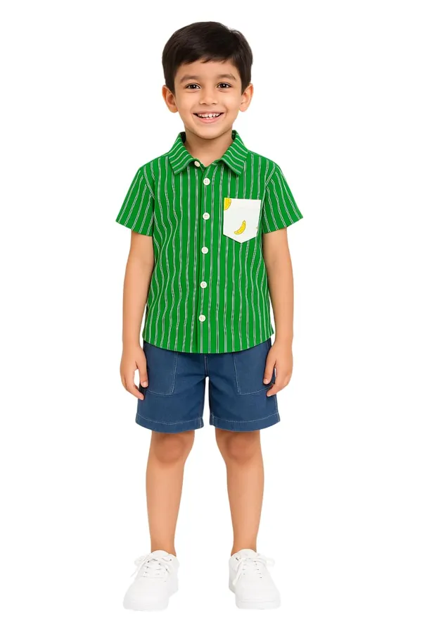 Green_Trendy_&_Comfortable_Striped_Shirt_&_Shorts_Set_For_Boys