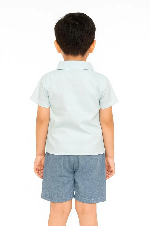 Light_Blue_Trendy_&_Comfortable_Color-Block_Cotton_Shirt_&_Denim_Shorts_Set_For_Boys