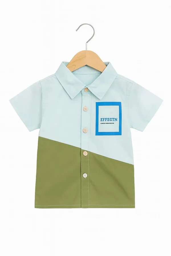 Light_Blue_Trendy_&_Comfortable_Color-Block_Cotton_Shirt_&_Denim_Shorts_Set_For_Boys
