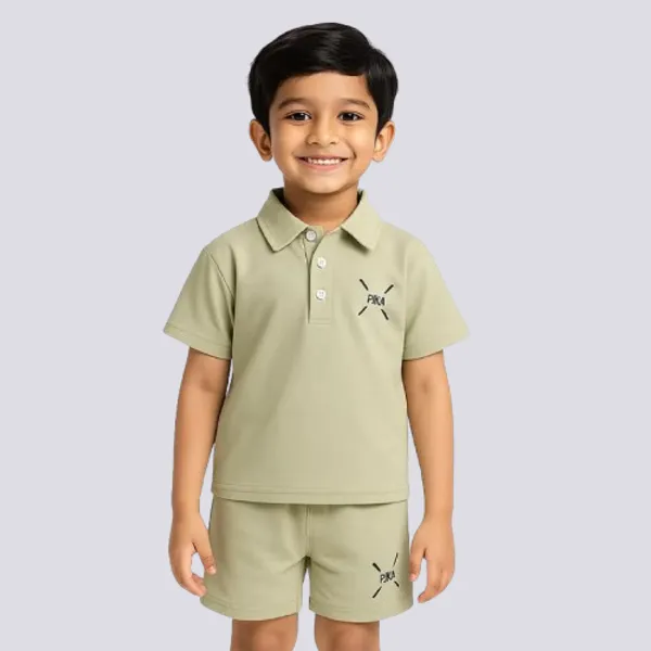 Green_Solid_Color_Casual_Wear_Cotton_T-Shirt_&_Shorts_Set_For_Baby_Boys