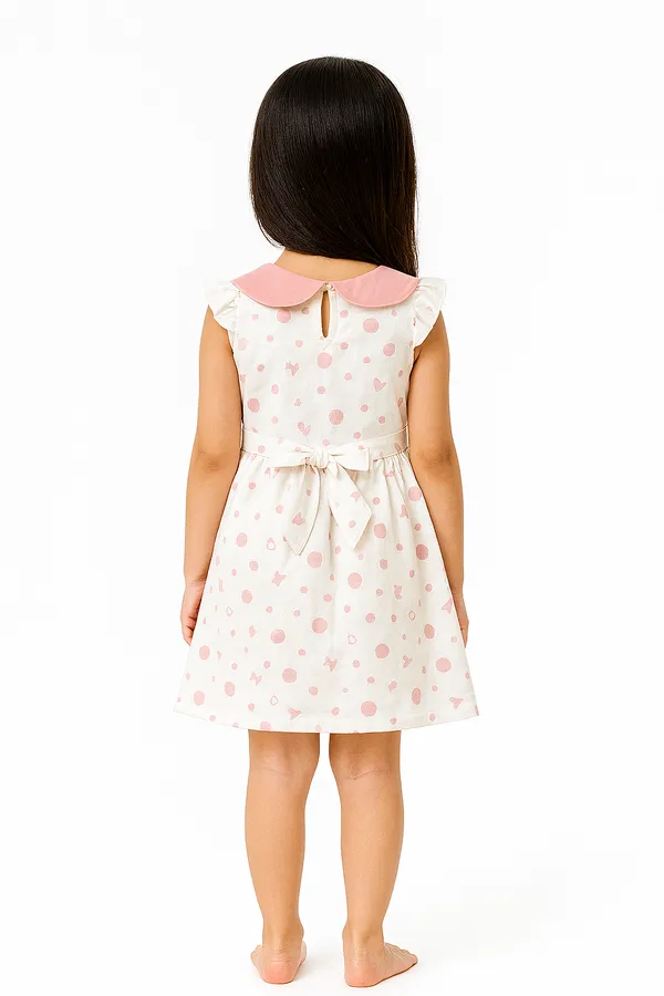 Pink_Trendy_&_Comfortable_Bow-Dot_Heart-Print_Dress_With_Contrast_Collar_For_Girls