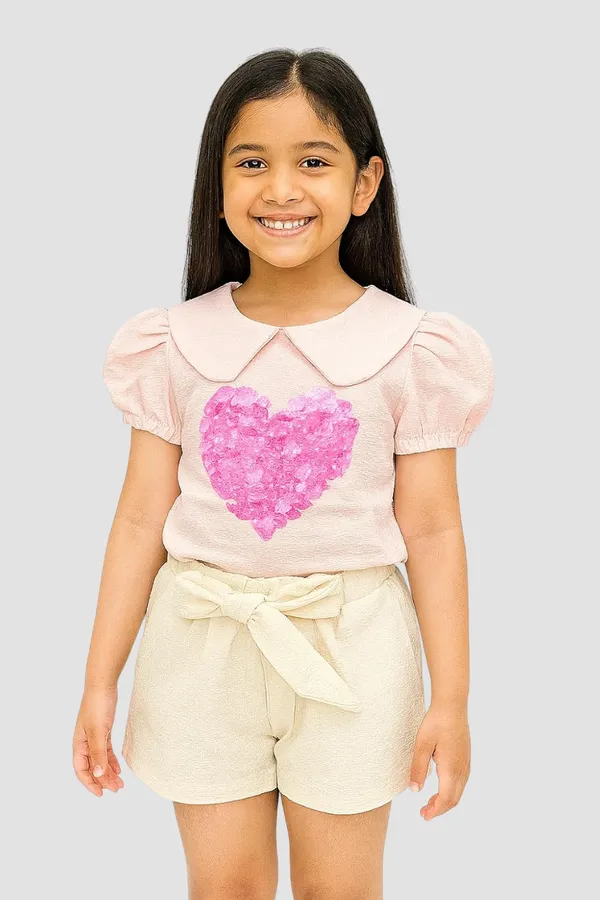 Pink_Trendy_&_Comfortable_Puff_Sleeve_Heart_Top_&_Ruffle_Shorts_Set_For_Girls