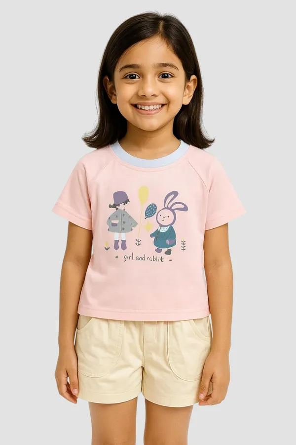 Brown_Trendy_&_Comfortable_Cute_Girl_&_Rabbit_Graphic_Tee_&_Shorts_Set_For_Girls