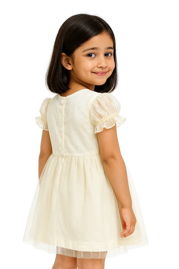 Cream_Trendy_&_Comfortable_Daisy_Garland_Flutter-Sleeve_Tulle_Party_Dress_For_Girls