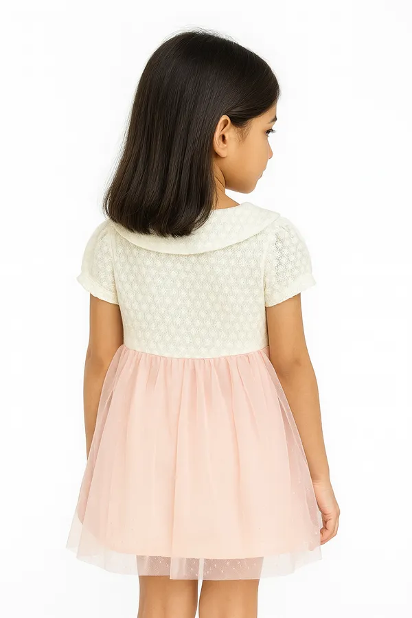 White_Trendy_&_Comfortable_Textured_Cream_Knit_Bodice_With_Short_Sleeves_And_An_Adorable_Peter_Pan_Collar_For_Girls
