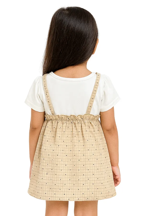 Brown_Trendy_&_Comfortable_Spotlight_Bow_Polka-Dot_Pinafore_Set_For_Girls