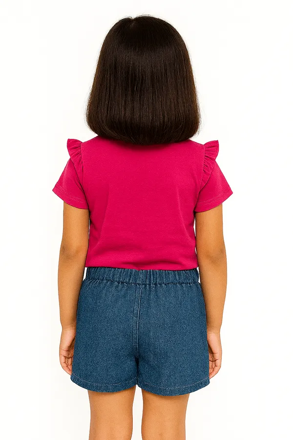 Magenta_Trendy_&_Comfortable_Love-Stack_Ruffle-Sleeve_Tee_&_Heart-Pocket_Denim_Shorts_For_Girls