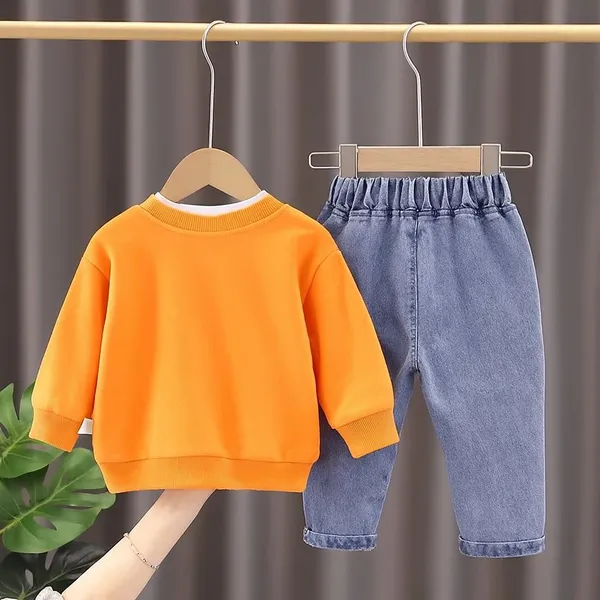 POP_STREET_KIDS_Cotton_Knit_Full_Sleeves_Teddy_Printed_Light_Winter_Sweatshirt_With_Denim_Pants_Set_-_Orange