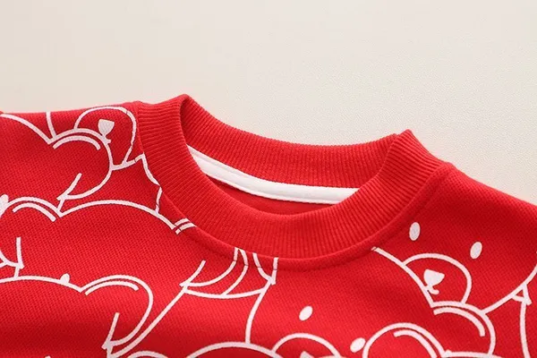 POP_STREET_KIDS_Cotton_Knit_Full_Sleeves_Teddy_Printed_Light_Winter_Sweatshirt_With_Denim_Pants_Set_-_Red