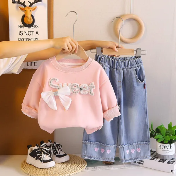 Pink_Bow_‘Sweet’_Sweatshirt_with_Denim_Pants_Set_for_Girls