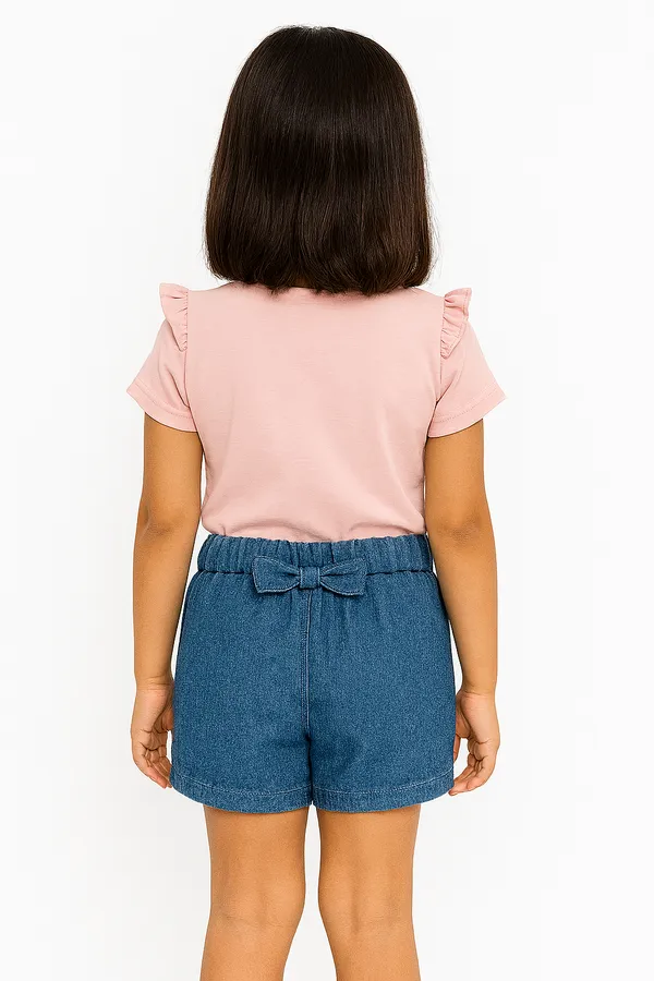 Pink_Trendy_&_Comfortable_Love-Stack_Ruffle-Sleeve_Tee_&_Heart-Pocket_Denim_Shorts_For_Girls