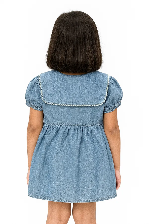 Blue_Trendy_&_Comfortable_Sweet_Meadow_Puff-Sleeve_Denim_Dress_For_Girls