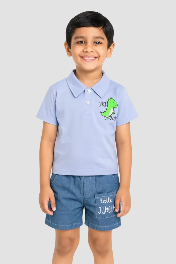 Blue_Trendy_&_Comfortable_Jurassic_Polo_Dino_Top_&_Jungle_Shorts_Set_For_Boys