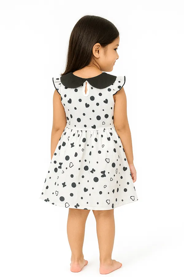 Black_Trendy_&_Comfortable_Bow-Dot_Heart-Print_Dress_With_Contrast_Collar_For_Girls