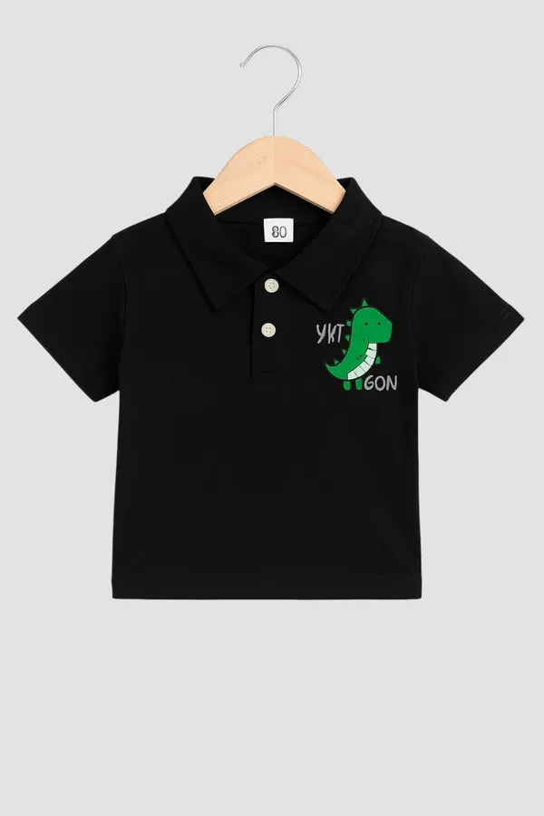 Black_Trendy_&_Comfortable_Jurassic_Polo_Dino_Top_&_Jungle_Shorts_Set_For_Boys